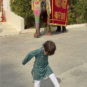 Teal Bandani Patterned Long-Sleeve boys kurta Set